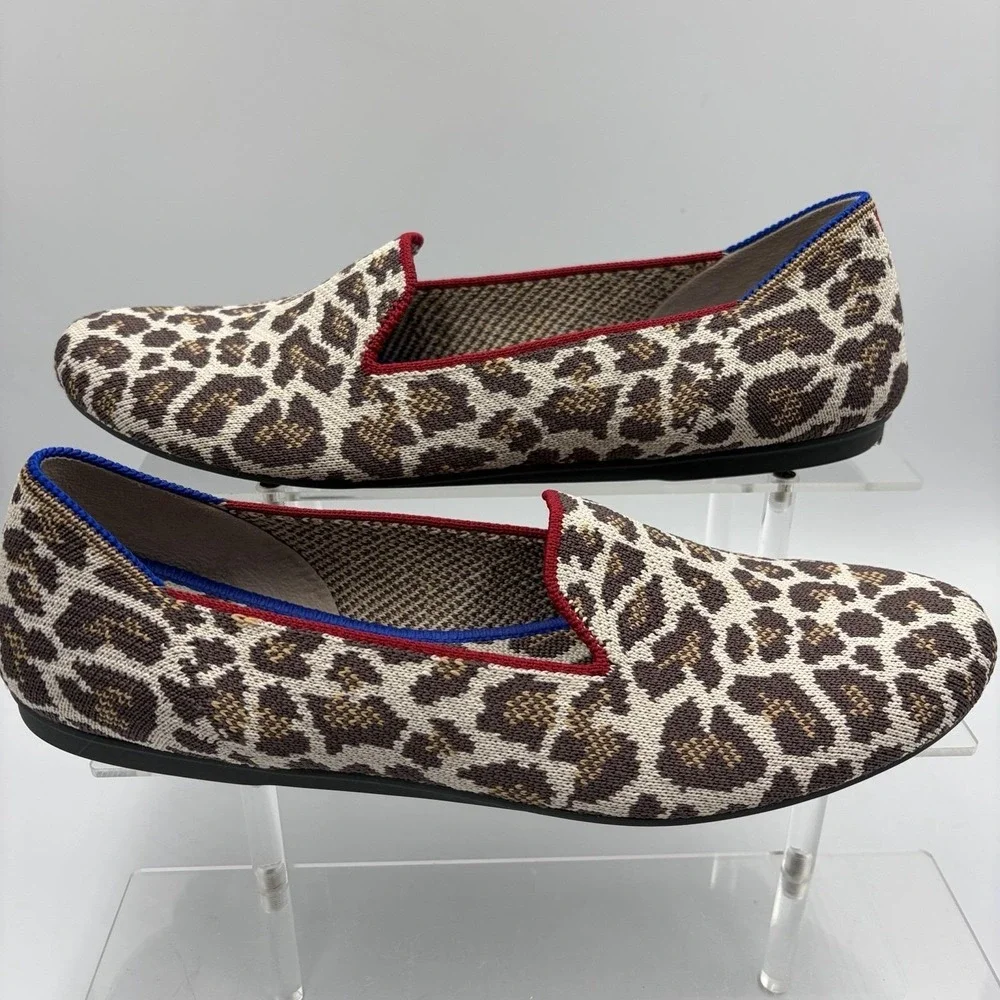 Retired Rothy's Mocha Spot Loafer Flats Womens 7.5 Leopard Knit Slip On‎